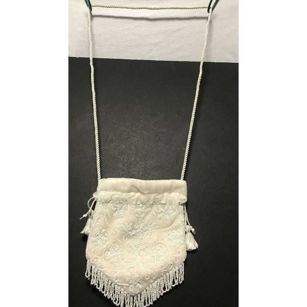 Small Ivory Beaded & Sequined Evening Bag Purse